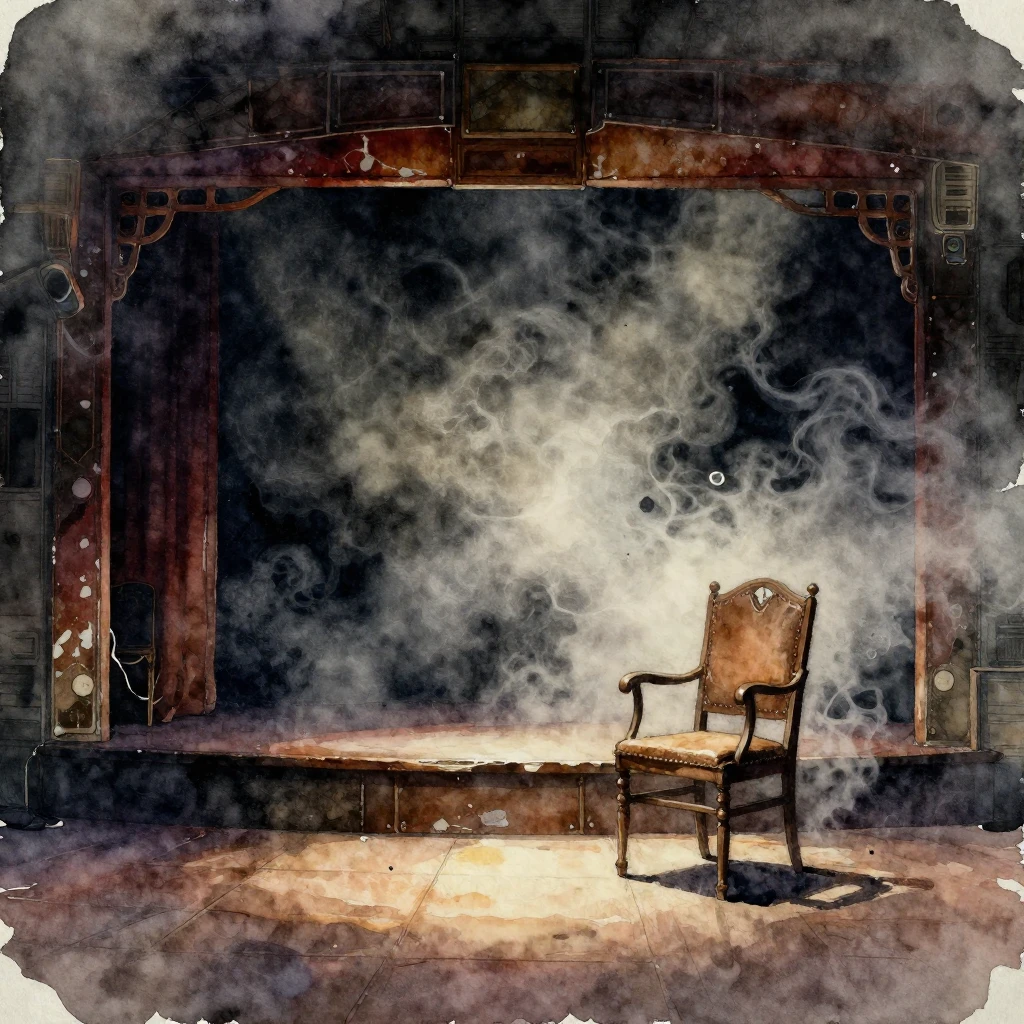 A watercolor painting capturing a vintage theatrical atmosph...