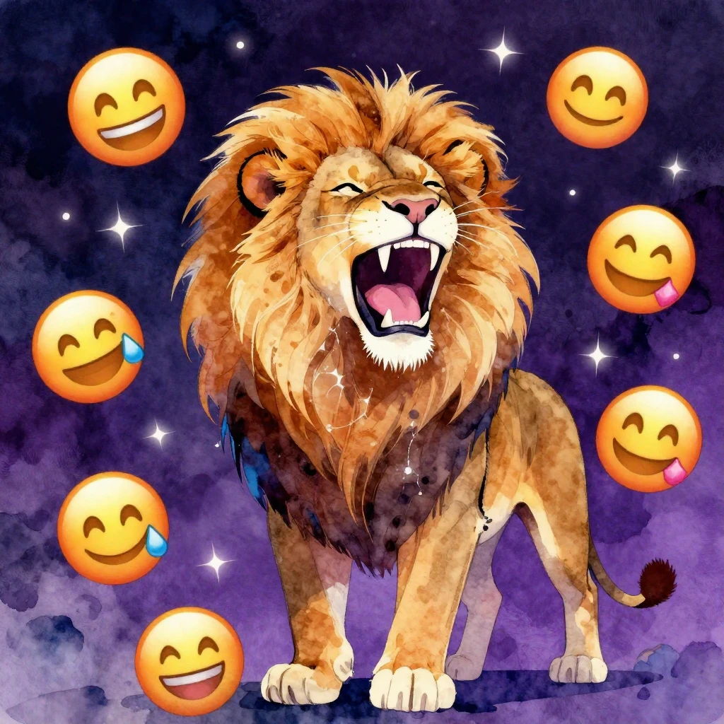 Watercolor style illustration of a majestic lioness, roaring...