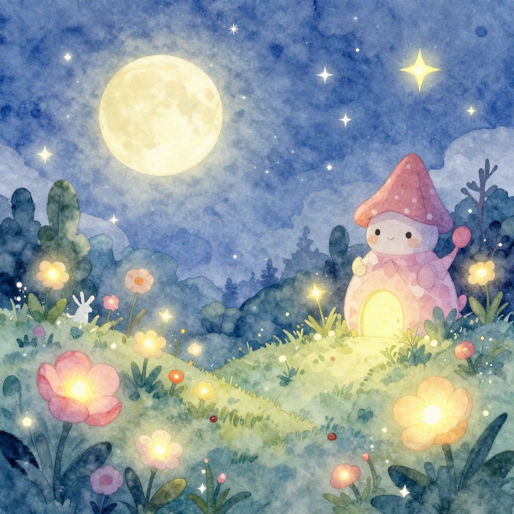 A whimsical dreamland landscape in watercolor style, featuri...