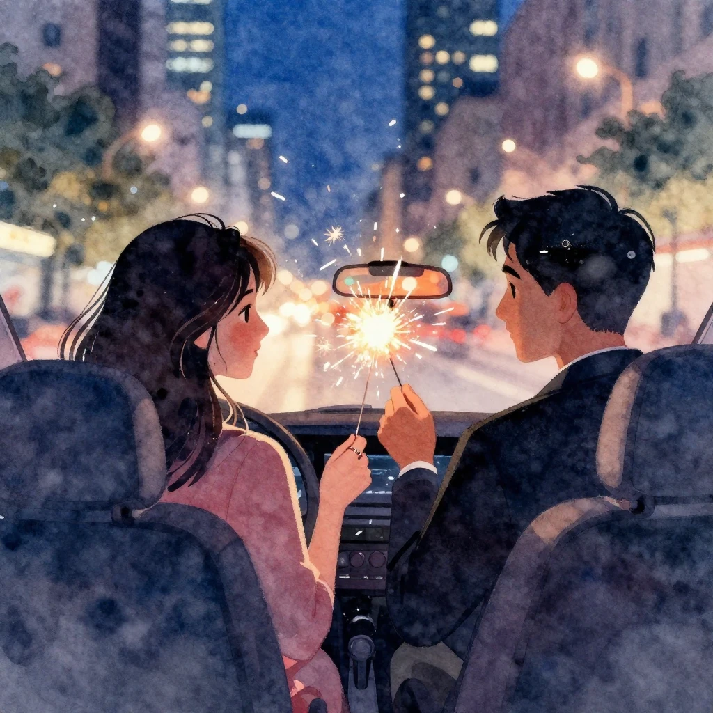 A vibrant watercolor illustration depicting a romantic city ...