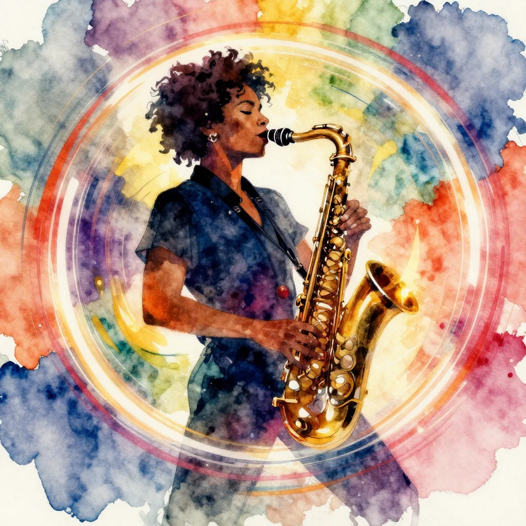 Abstract jazz-soul disco cover art, vibrant and energetic, s...