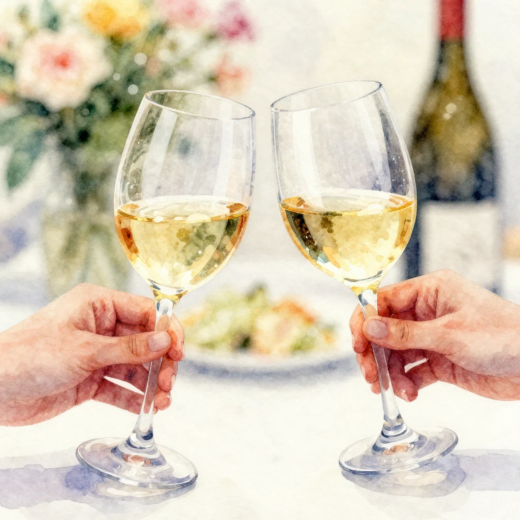 A vibrant watercolor illustration depicting elegant wine gla...