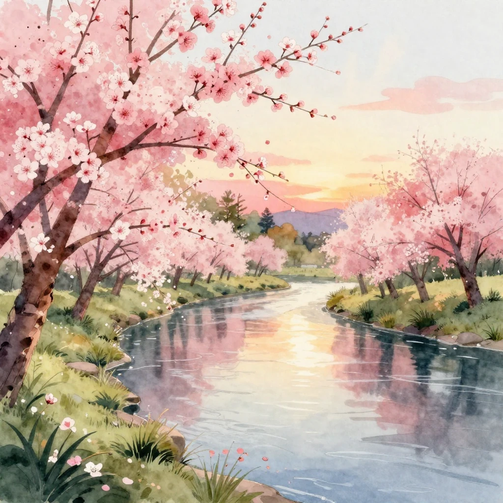 A vibrant watercolor illustration focusing on delicate sprin...