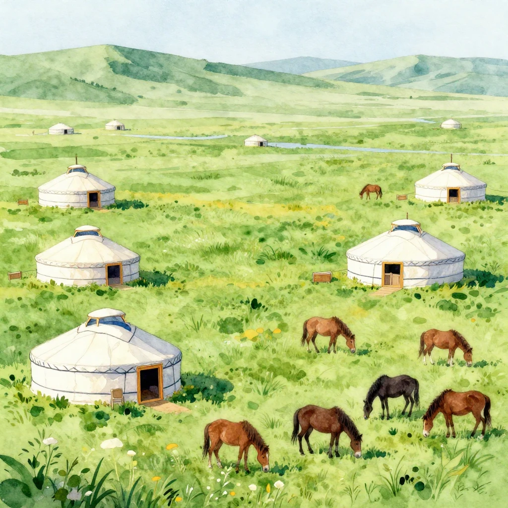 A vibrant watercolor painting illustrating a traditional nom...