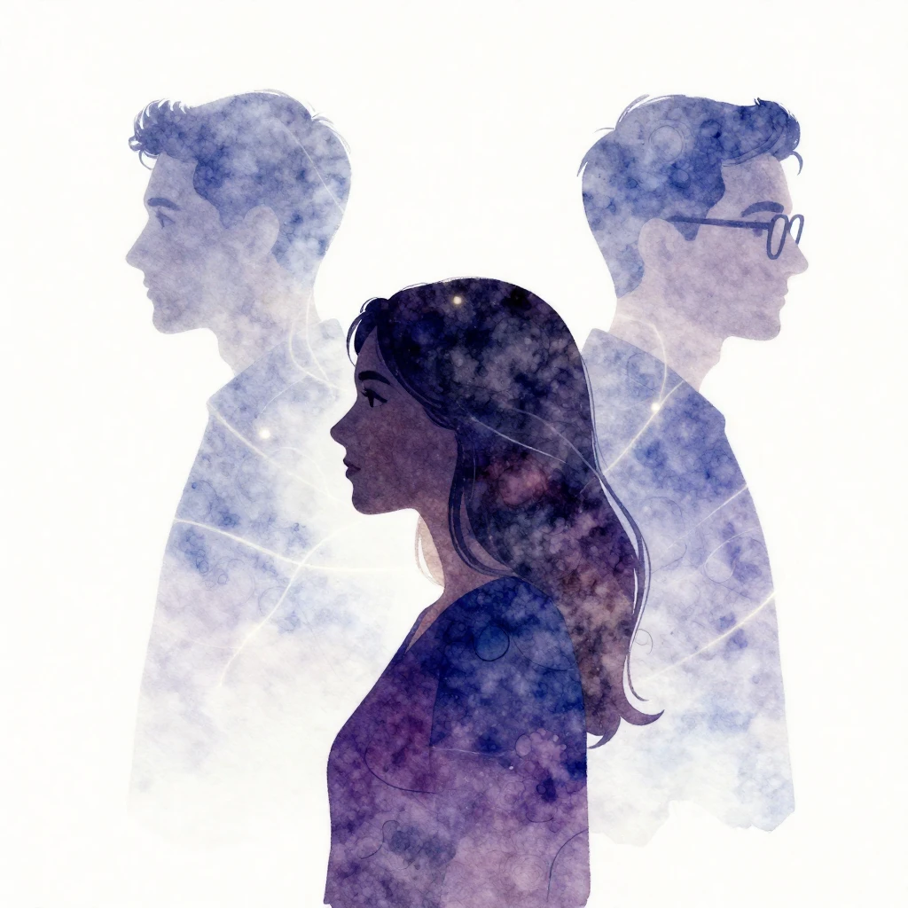 A vibrant watercolor illustration of a woman's silhouette, g...