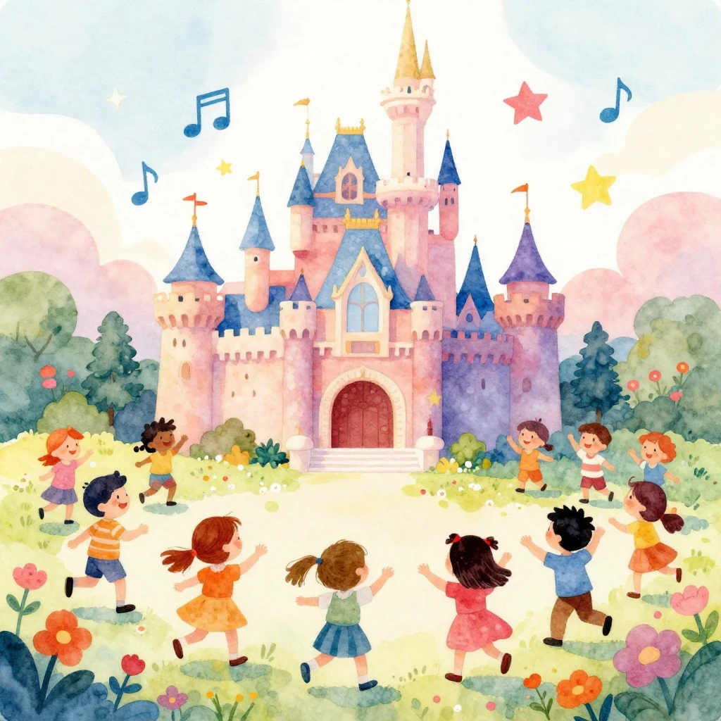 A vibrant, joyful watercolor illustration of a magical, whim...