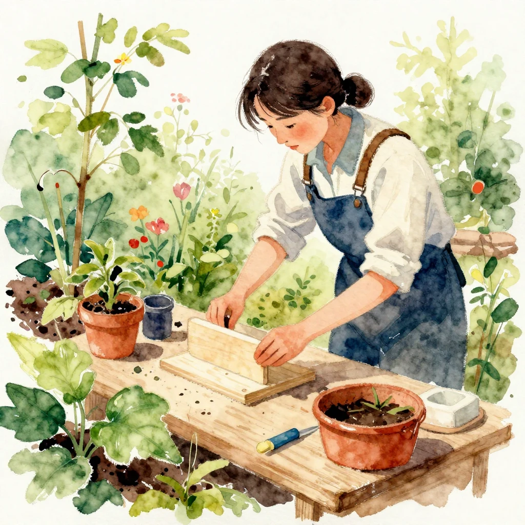 A scene depicting self-sufficiency, such as a person tending...