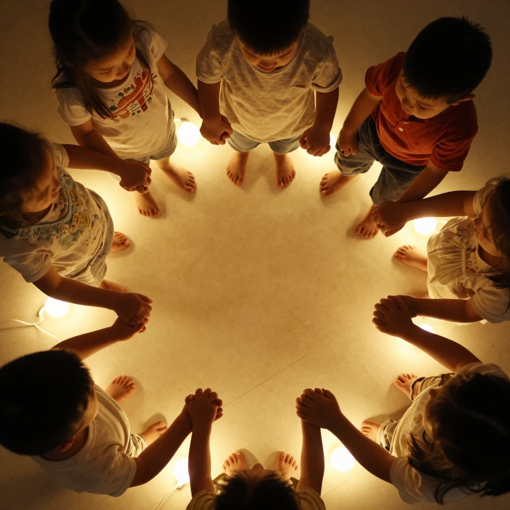 A warm, artistic depiction of a family holding hands in a ci...