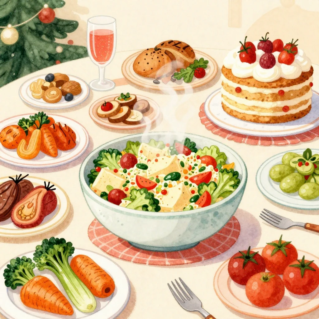 A vibrant, cartoonish watercolor illustration of a festive h...