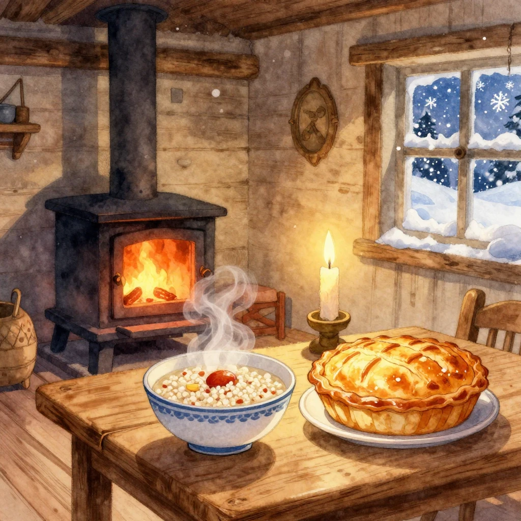 A vibrant watercolor illustration of a traditional Slavic ho...