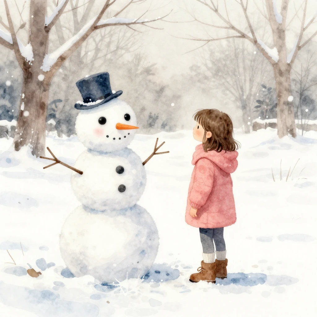 A tender watercolor silhouette of a small girl standing cont...