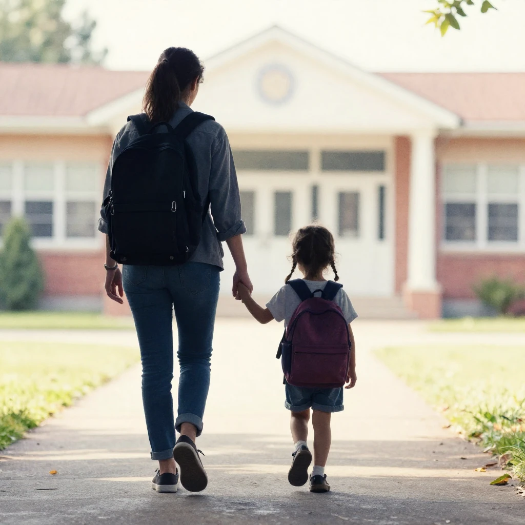 A silhouette of a parent holding a child's hand, walking tow...
