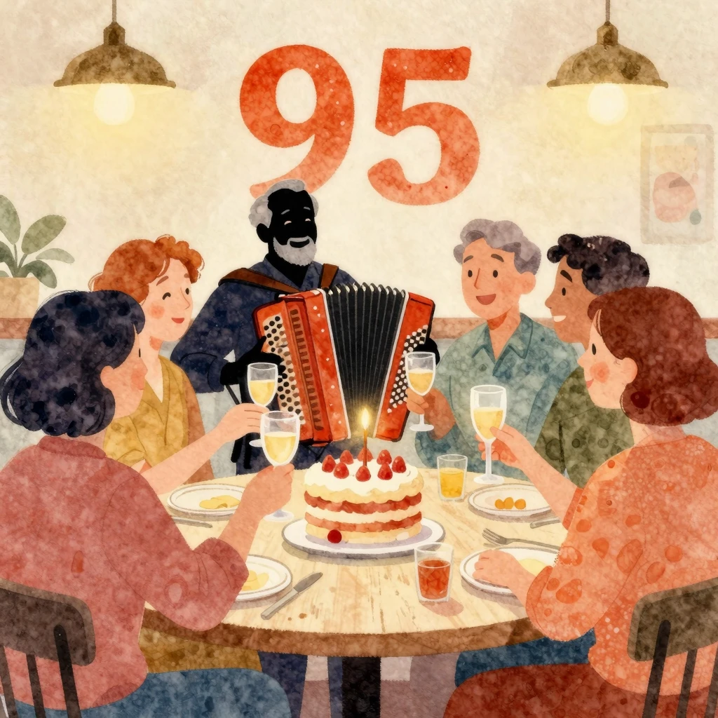 Vibrant watercolor illustration of a festive 95th birthday c...