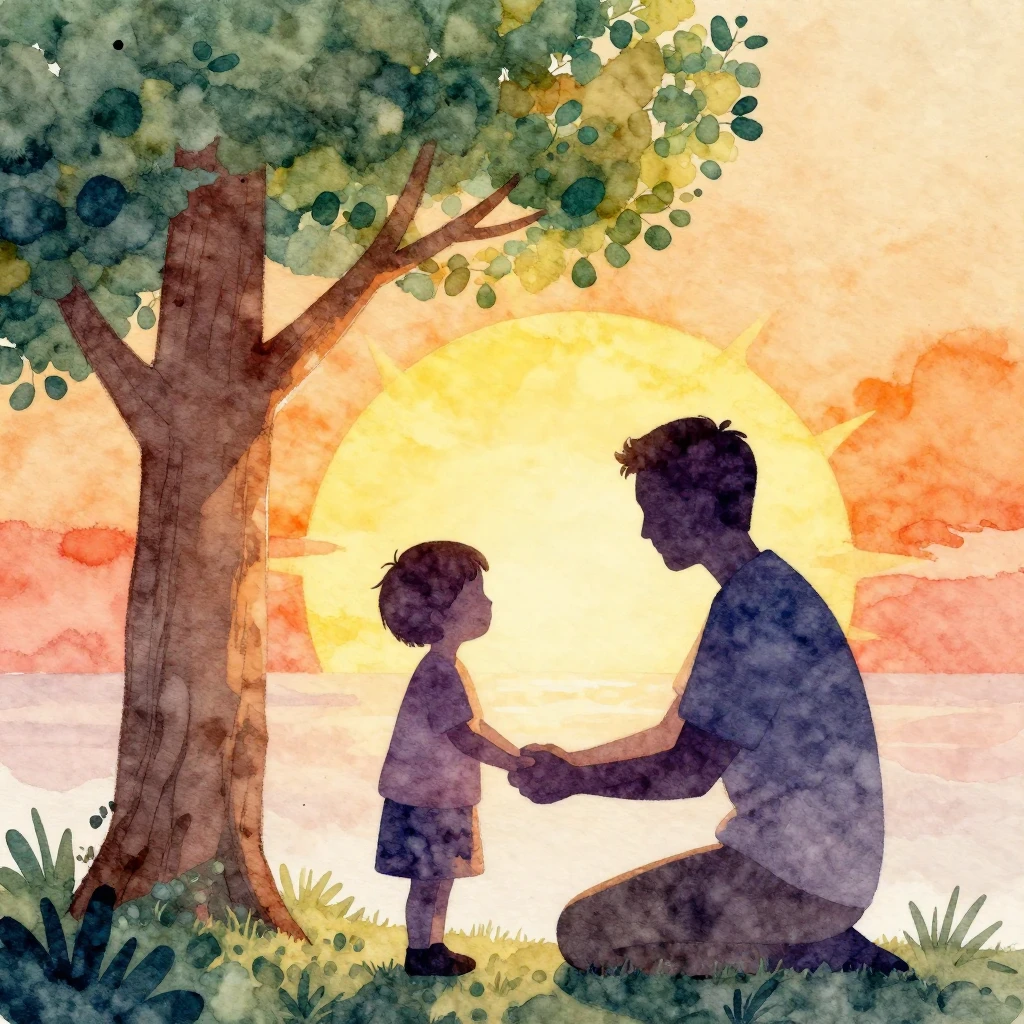 Vibrant watercolor illustration, heartwarming scene dedicate...
