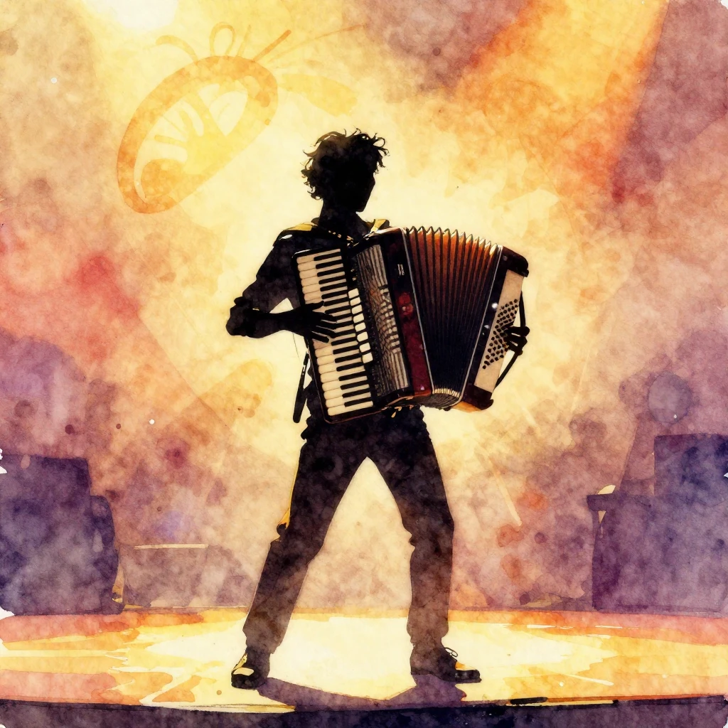 Vibrant watercolor painting of a silhouette of a person play...