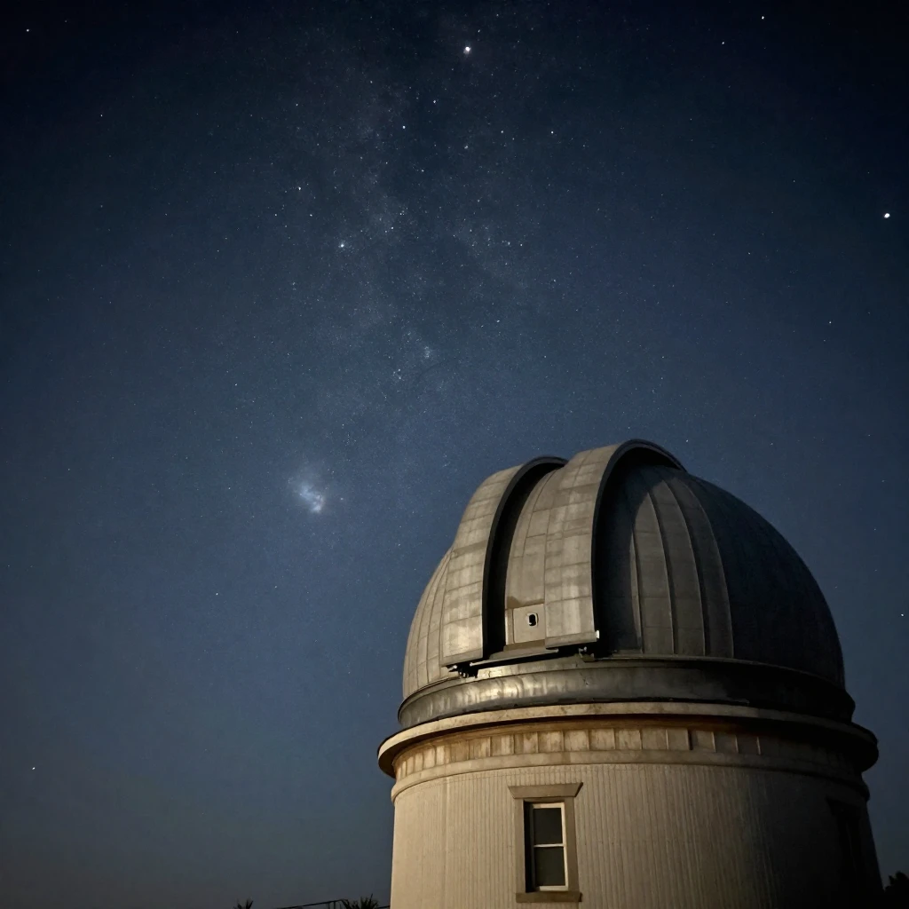A lone, old observatory tower under a vast, star-filled nigh...