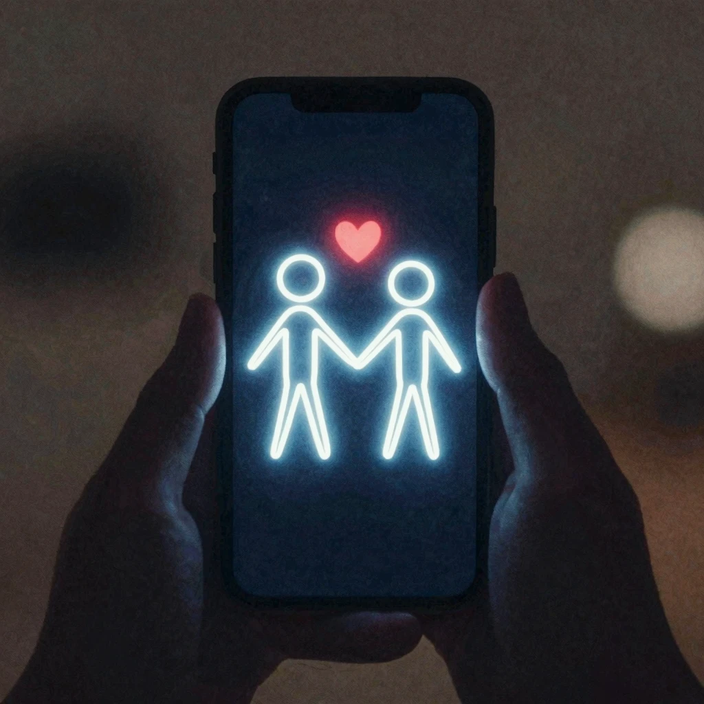 Watercolor style. A glowing smartphone screen in the dark, s...