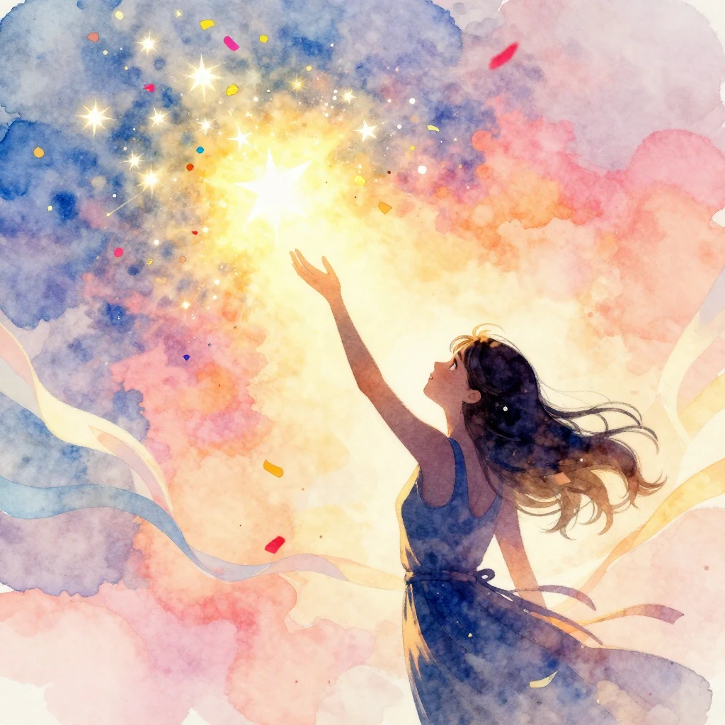 A vibrant watercolor illustration for a 20th birthday. Focus...