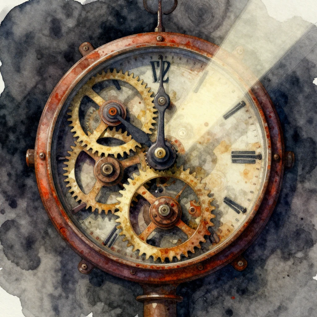 An old, rusty clock mechanism with intricate gears and sprin...