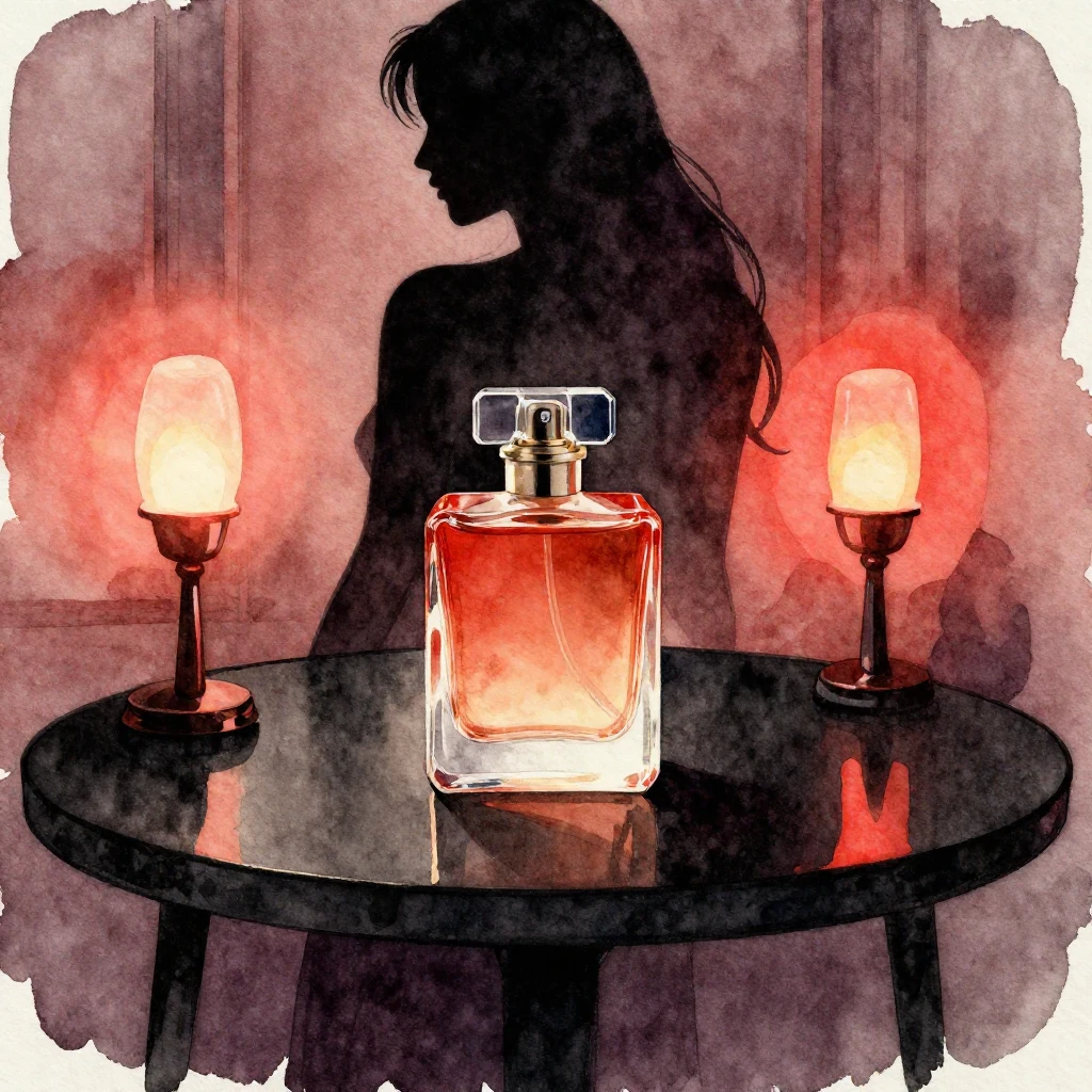 A watercolor artwork focusing on perfume art. A silhouette o...