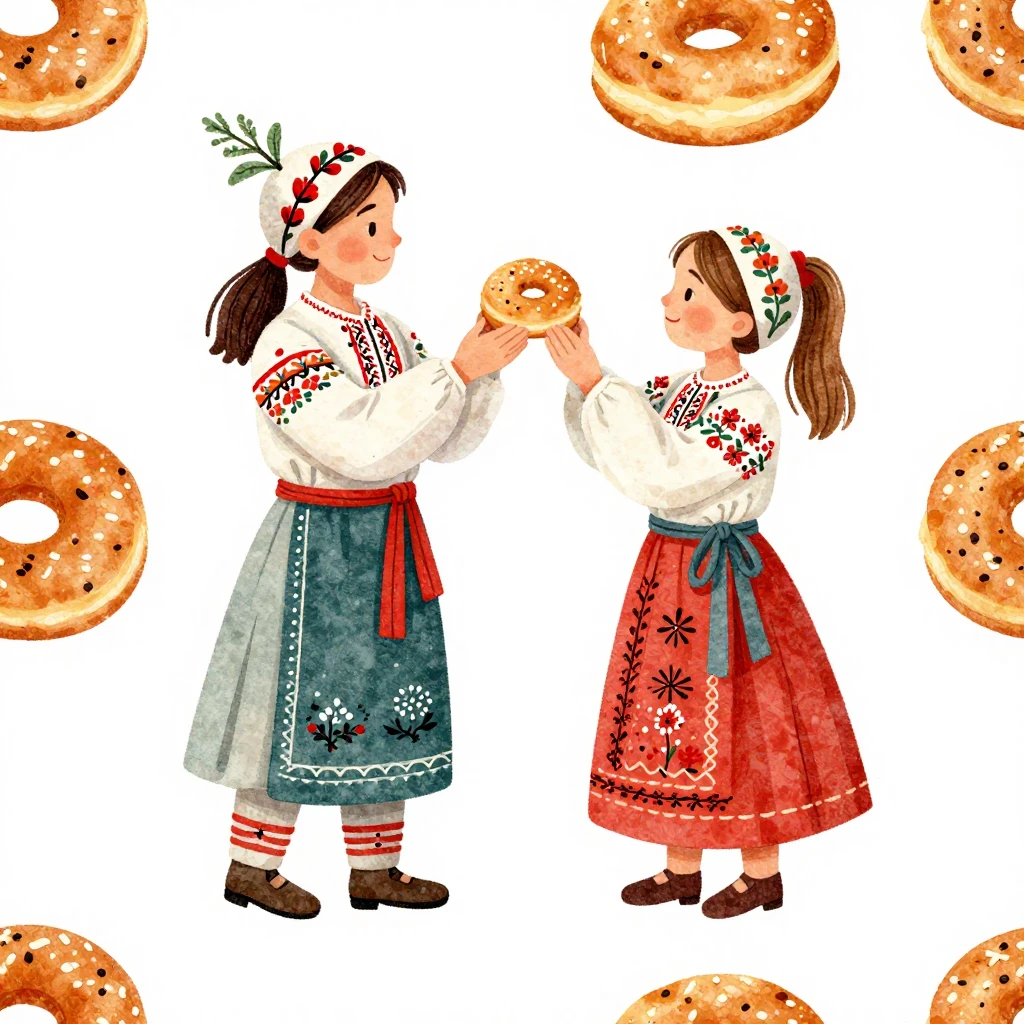 An artistic illustration depicting elements of Polish folk a...