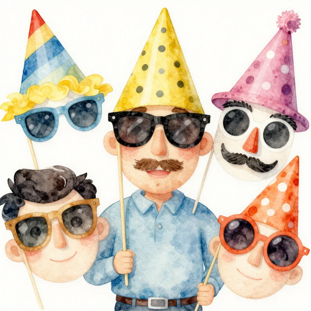 A close-up of unusual and humorous party props, such as over...