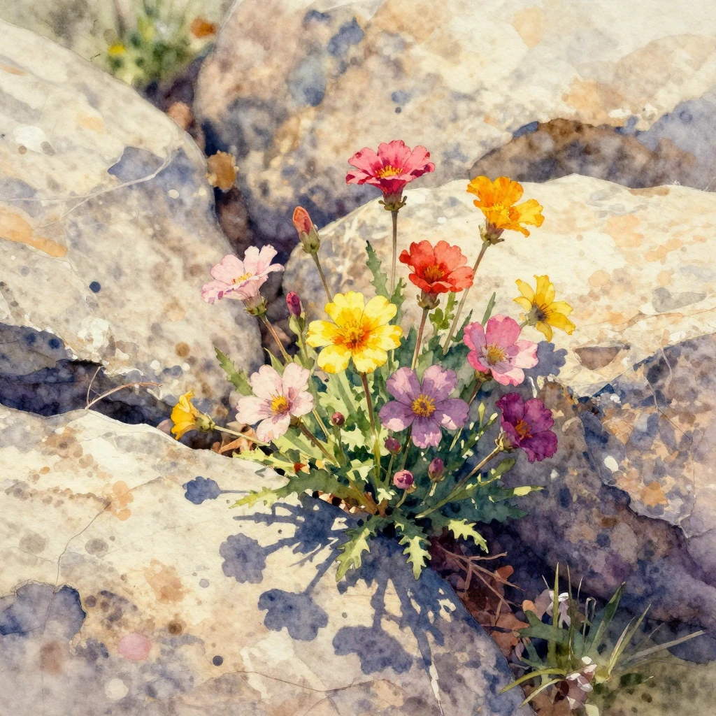 Vibrant watercolor art depicting delicate yet resilient flow...