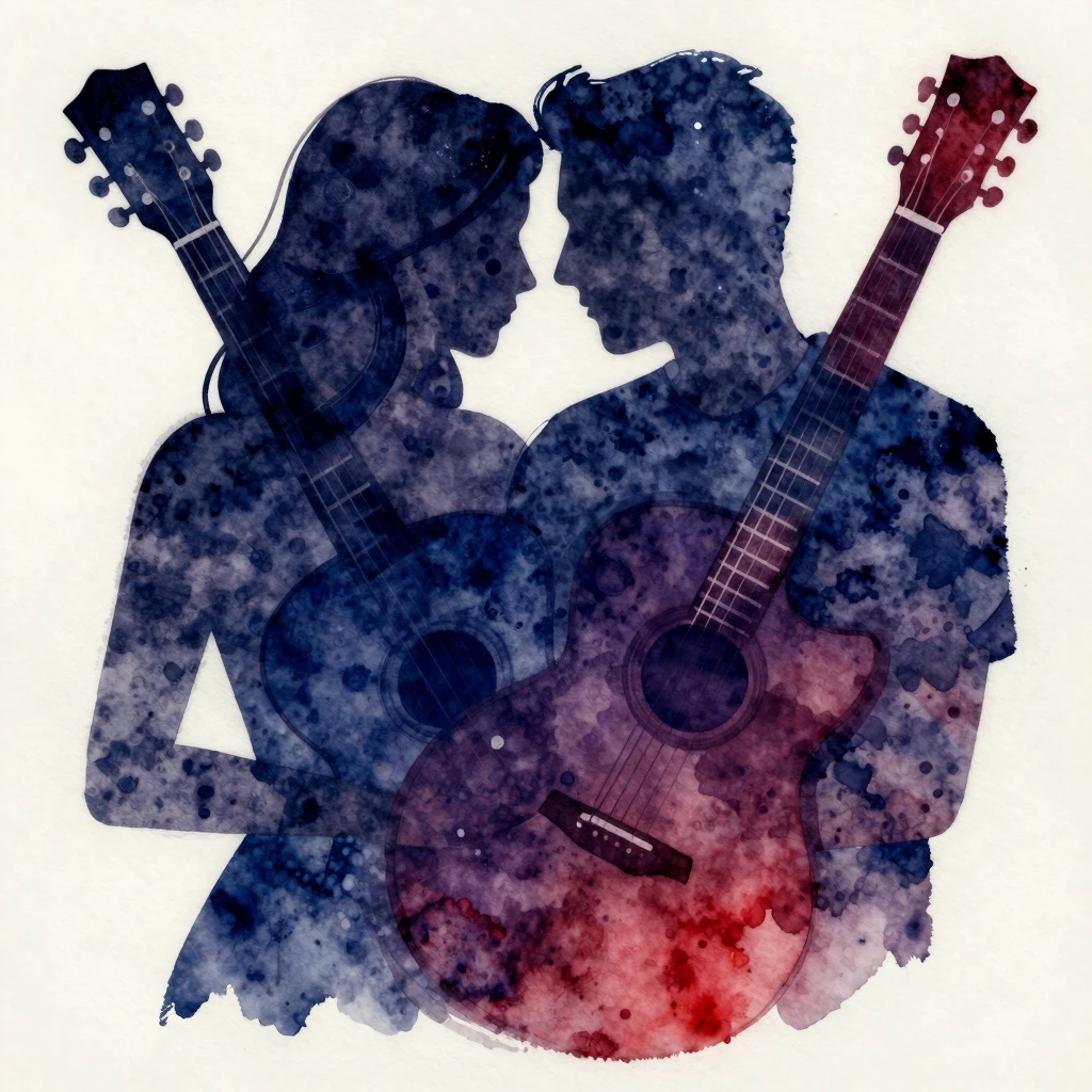 A soulful watercolor illustration with a bluesy aesthetic, d...
