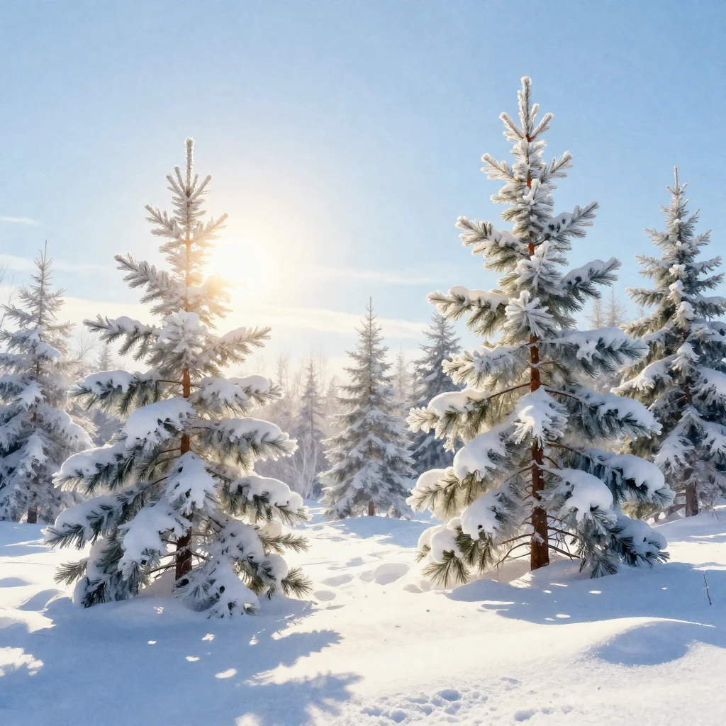 A bright, low winter sun in a clear blue sky, casting a warm...