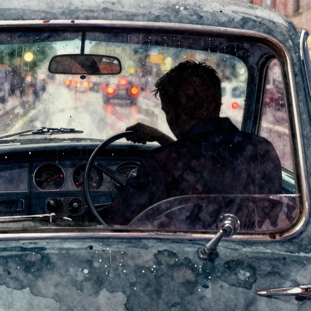 Vibrant watercolor style. Gritty, melancholic illustration o...