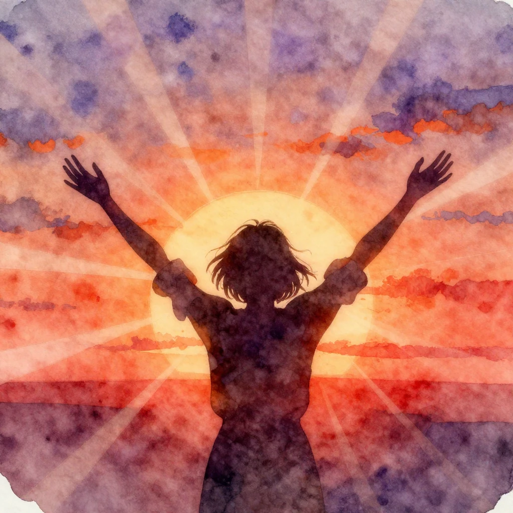 A dynamic watercolor illustration depicting a figure with ou...