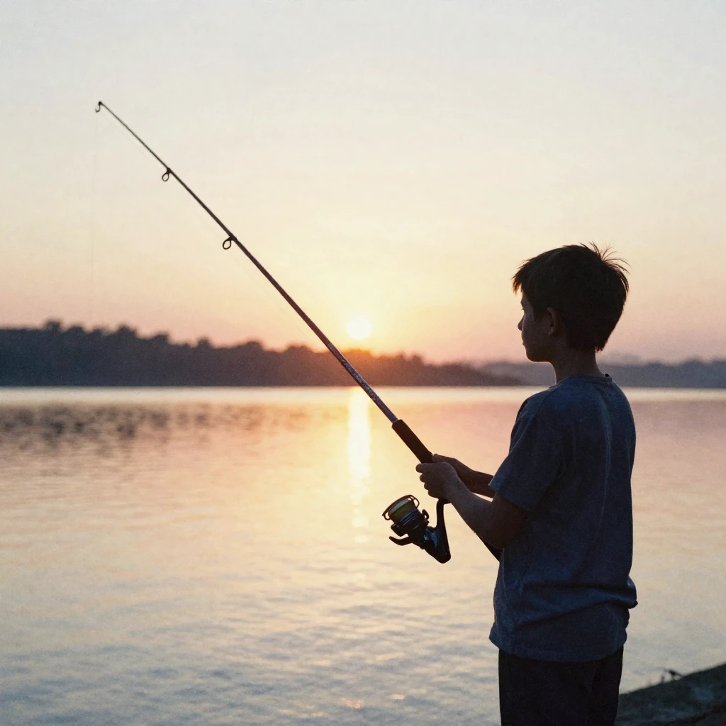 Watercolor painting of a silhouette of a young boy holding a...