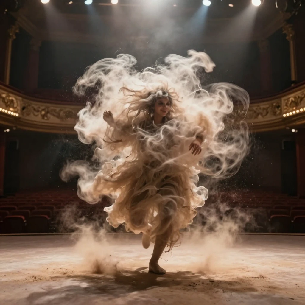 A mischievous, swirling dust cloud, personified with subtle ...