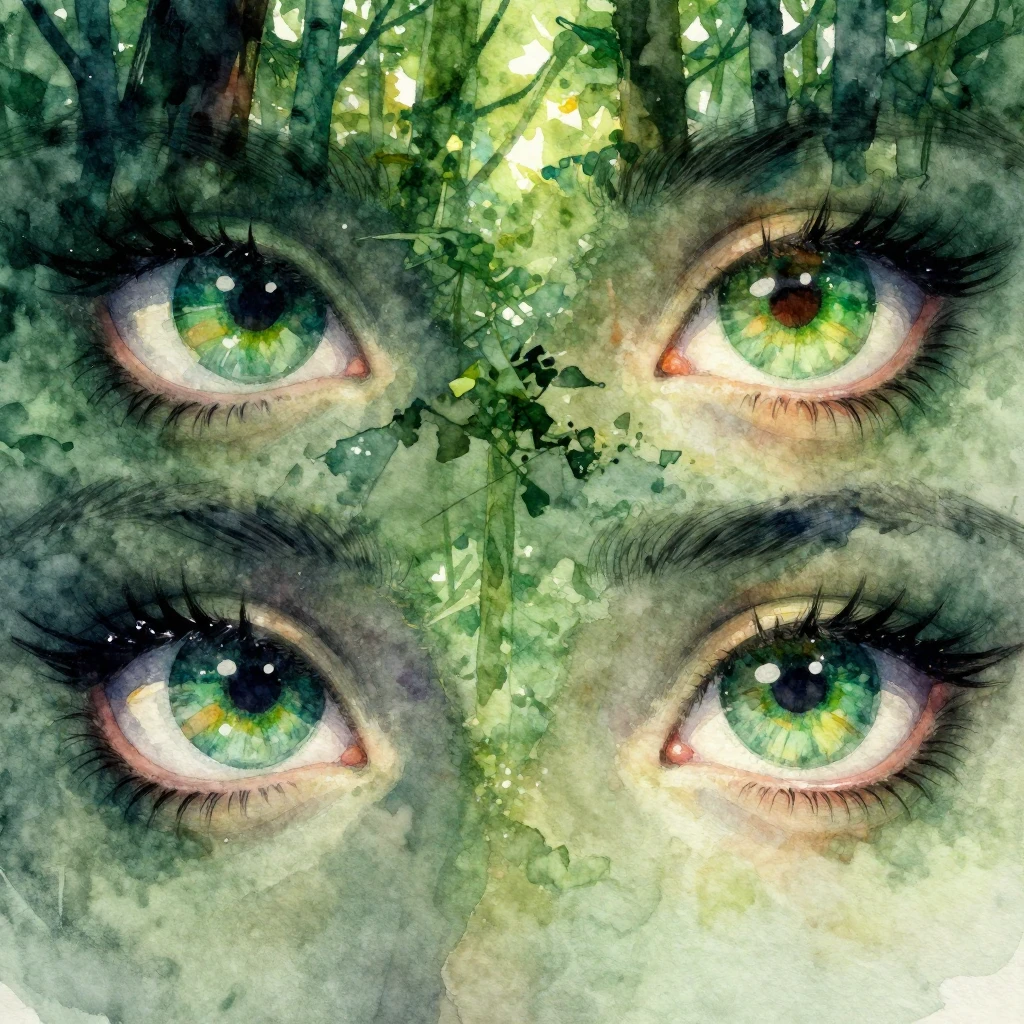 Close-up of deep green eyes, like ancient, stormy oceans, re...