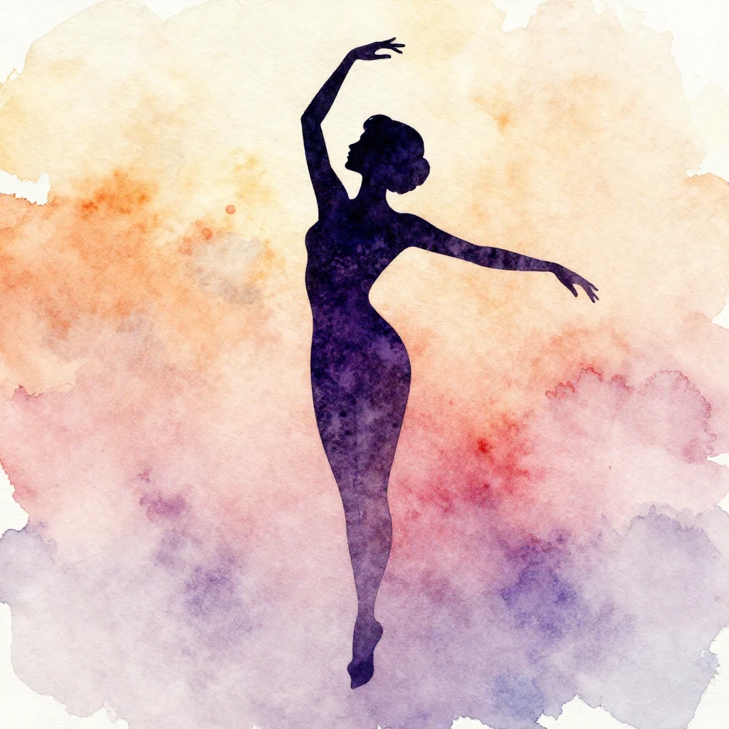 Vibrant watercolor painting of an elegant silhouette of a wo...