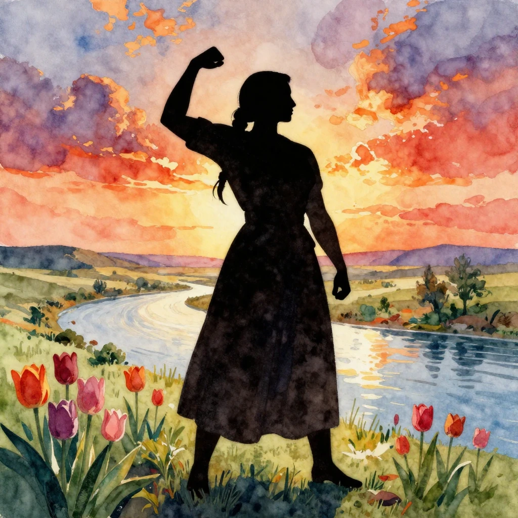 A vibrant watercolor painting depicting the silhouette of a ...