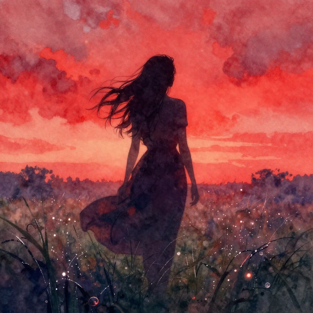 Vibrant watercolor style. Dreamy silhouette of a woman with ...