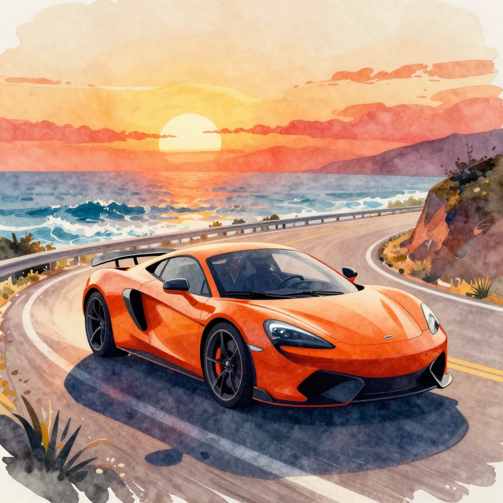 Vibrant watercolor illustration of a silhouette of a man dri...