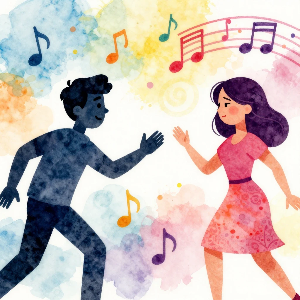 A vibrant watercolor illustration depicting a playful silhou...