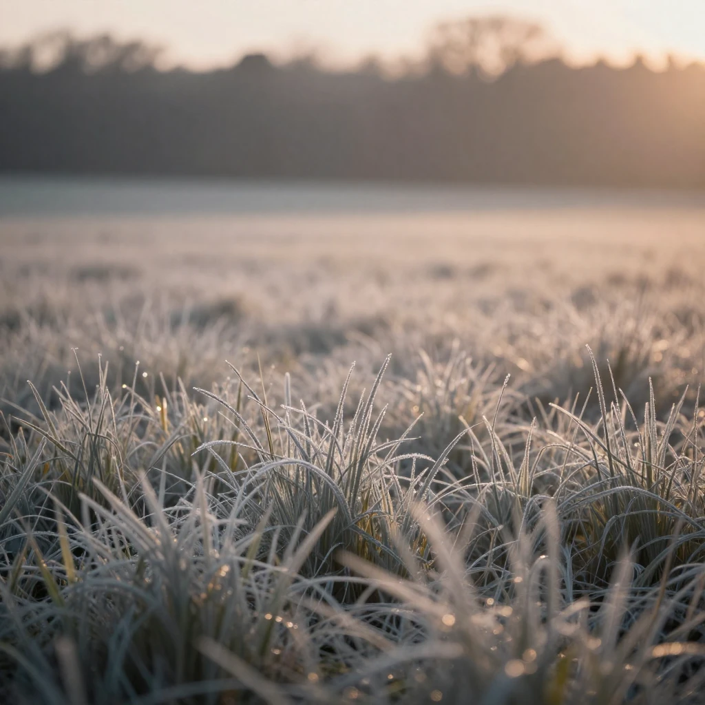 A silver-dewed meadow at twilight, bathed in an ethereal glo...