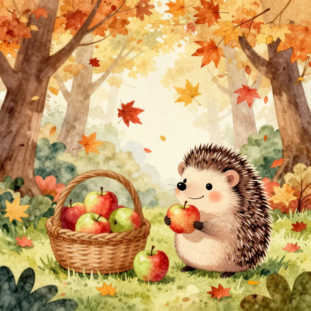 Watercolor style illustration of a magical autumn forest wit...