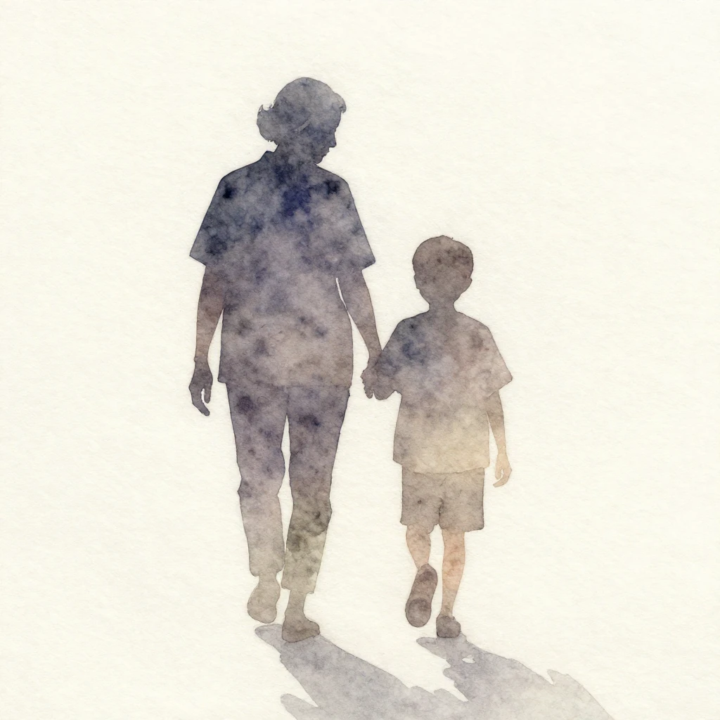 Watercolor painting of two silhouetted figures, clearly depi...