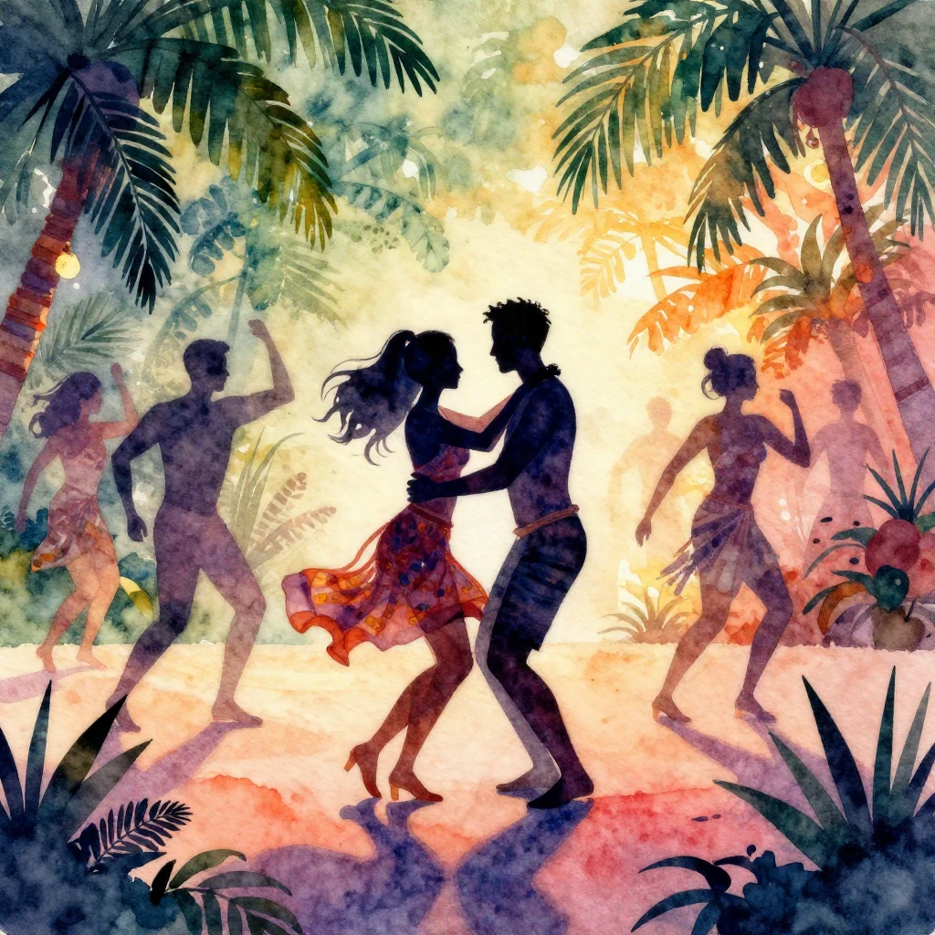A watercolor painting capturing the vibrant energy of tropic...