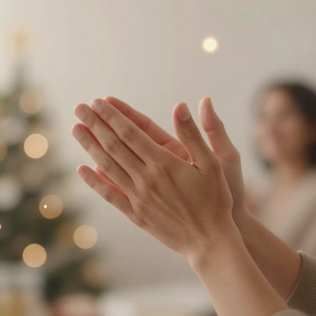 An artistic depiction of hands gently clapping or a celebrat...