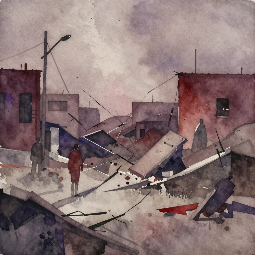 An abstract watercolor painting conveying societal disillusi...