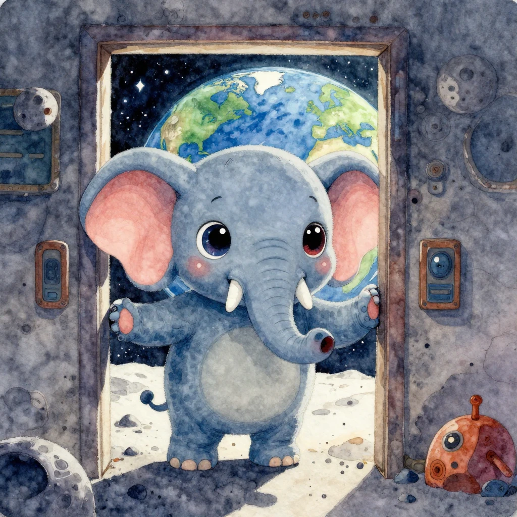 A vibrant watercolor painting of a friendly, multi-eyed alie...