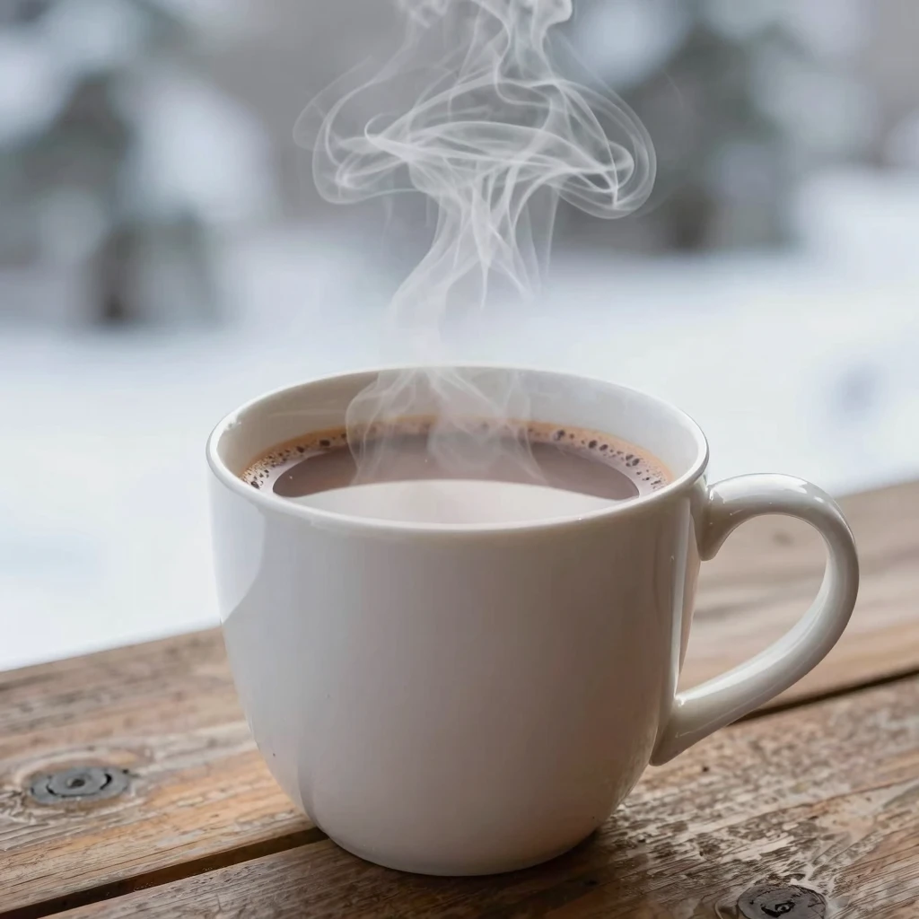 A close-up of a steaming mug of a warm drink, like tea or ho...