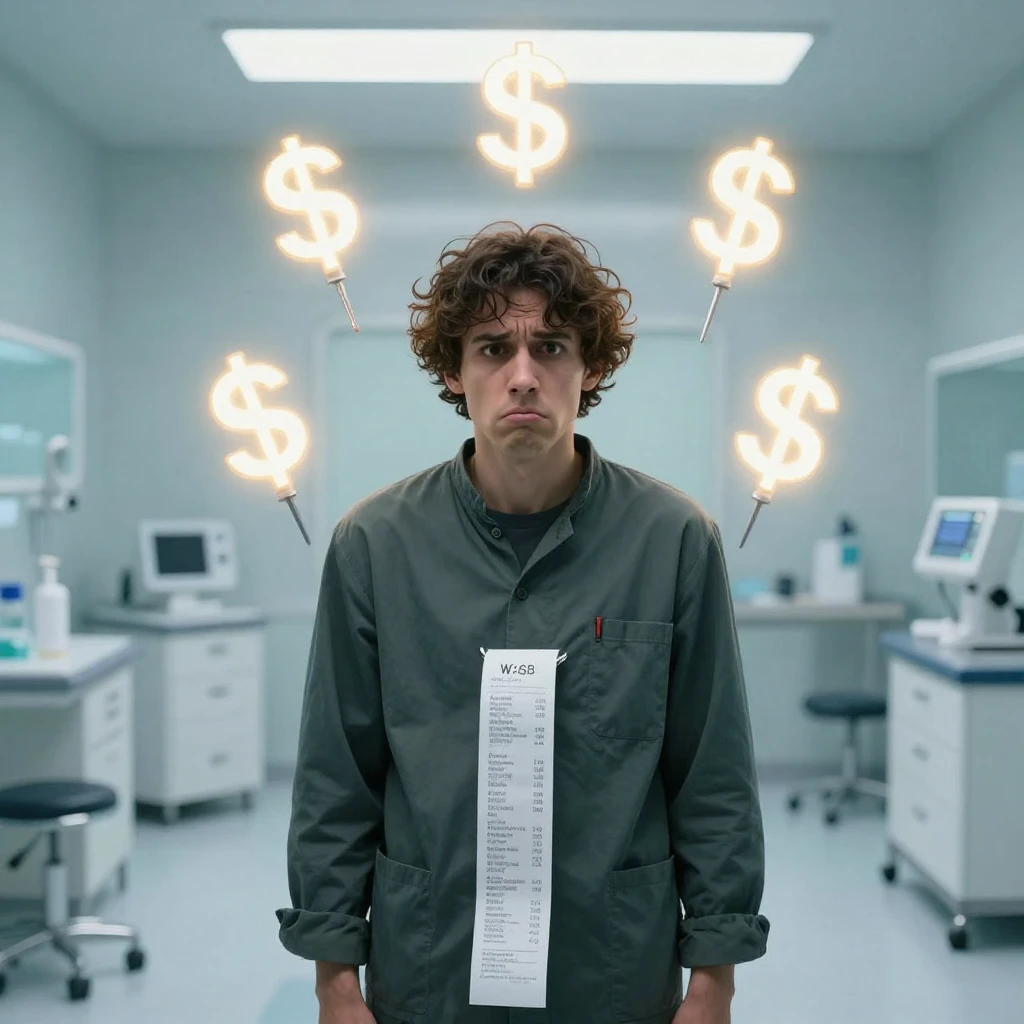 A satirical image depicting exaggerated medical instruments ...