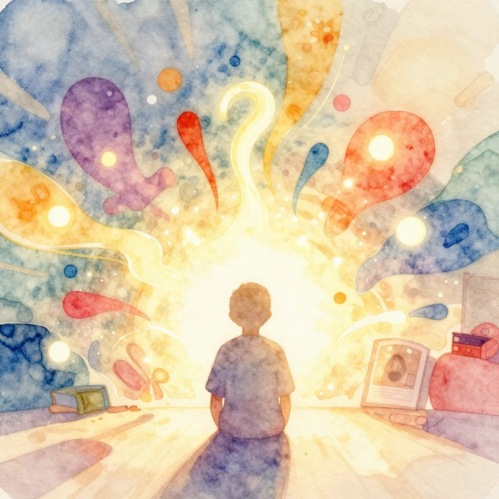 A vibrant watercolor illustration depicting abstract, glowin...