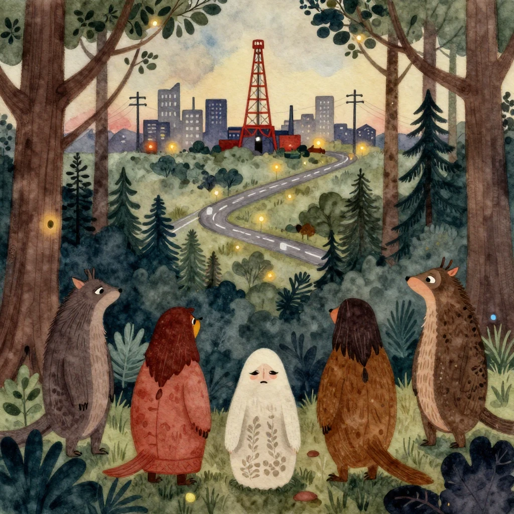 Vibrant watercolor style. A melancholic, atmospheric illustr...